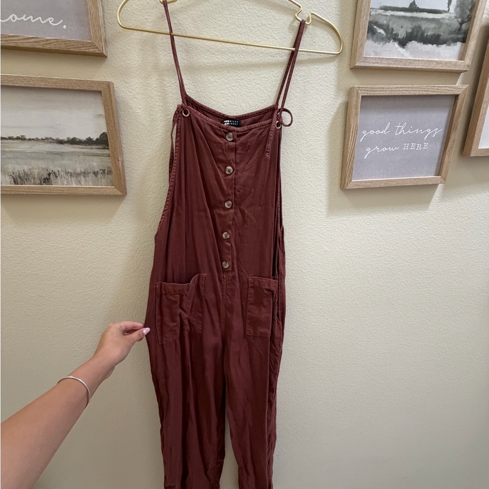 Billabong Rust-Brown Button-Front Wide-Leg Jumpsuit - Picture 2 of 5